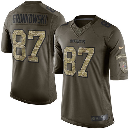 Youth Elite Rob Gronkowski Nike Jersey Green - #87 Salute to Service NFL New England Patriots